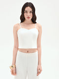 Top cropped bianco con scollo a cuore