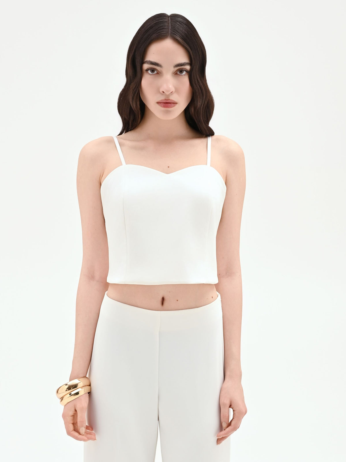 Top cropped bianco con scollo a cuore