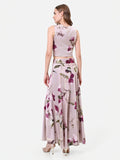 Gonna lunga in raso stampa floreale tortora beige
