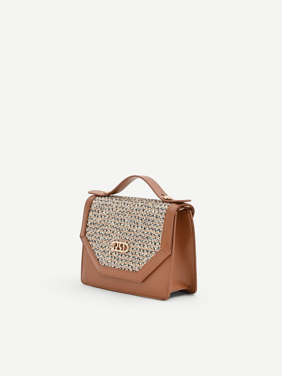 Borsa pochette cuoio con inserto intrecciato