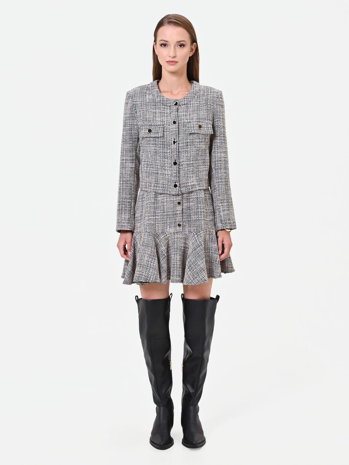 Giacca cropped grigia effetto bouclé