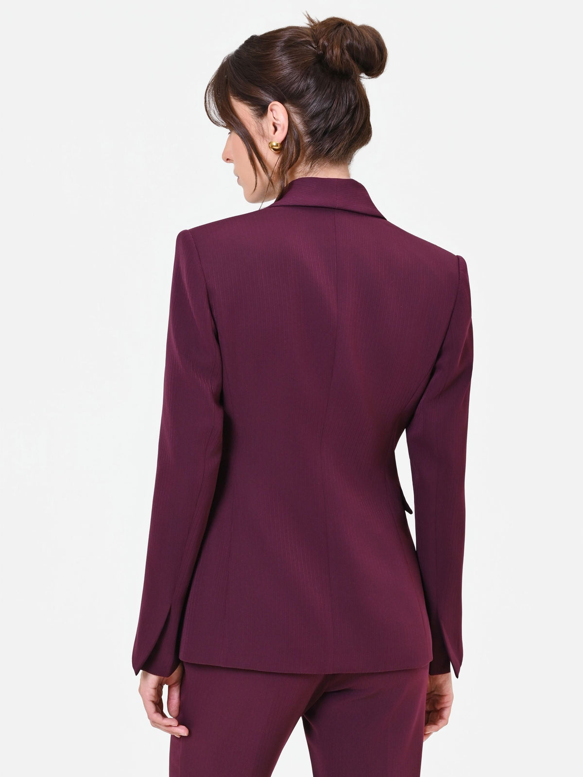 Giacca Studio monopetto gessata in crepe bordeaux rosso
