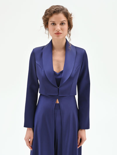 Giacca corta atelier blu indaco in raso