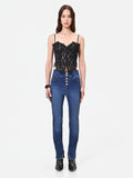 Jeans skinny blu con bottoni piatti