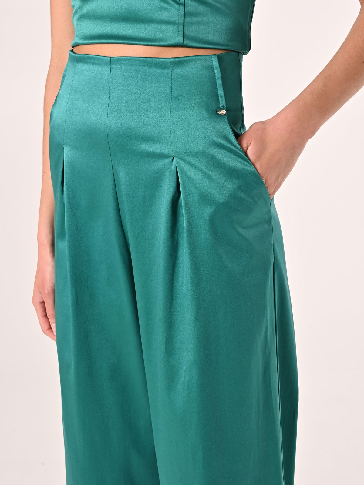 Pantaloni in Raso strutturato Verde Reale