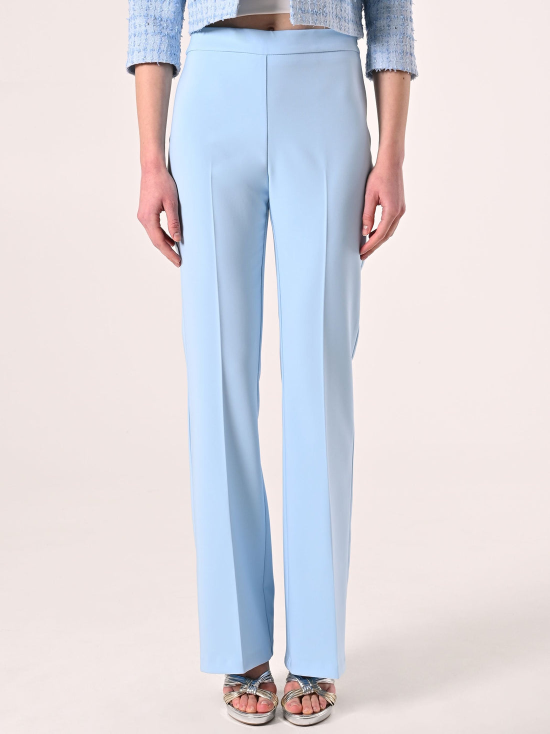 Pantaloni Flared in Tessuto Tecnico Azzurro