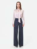 Blusa tortora beige in raso con fusciacca