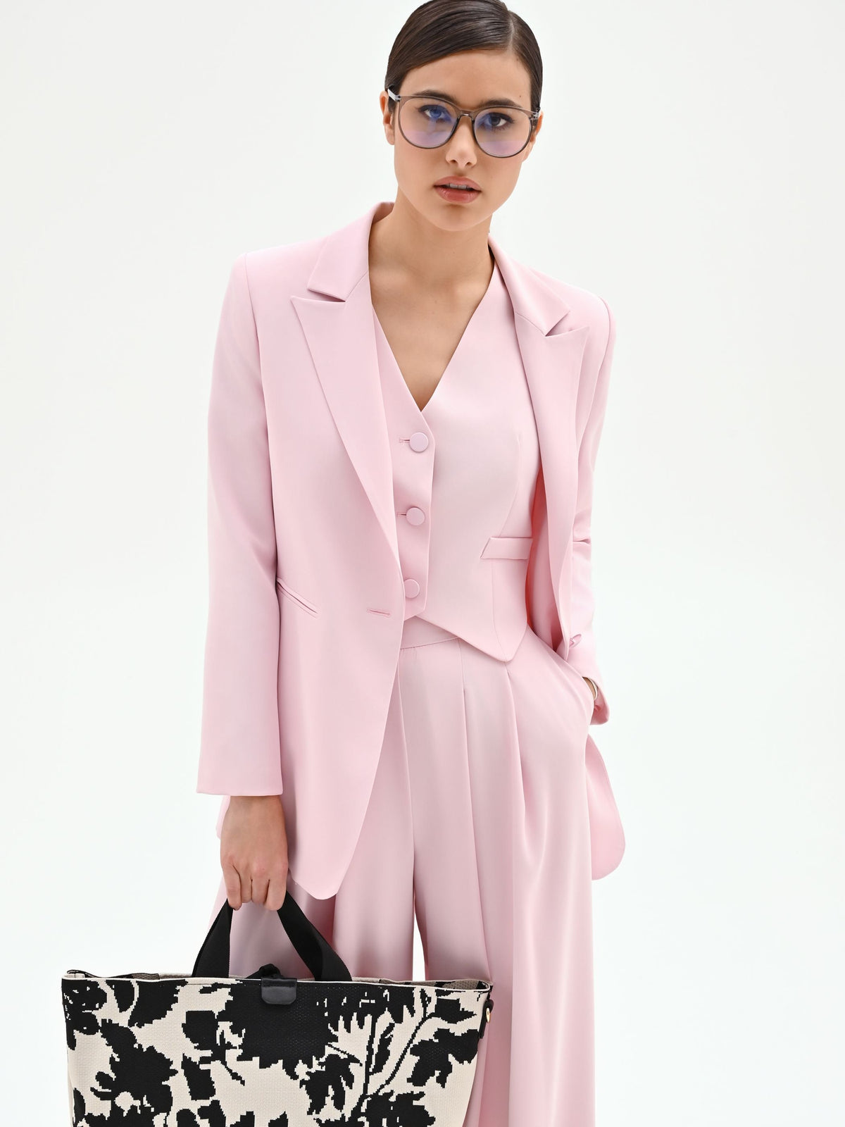 Blazer monopetto rosa pastello in cadi