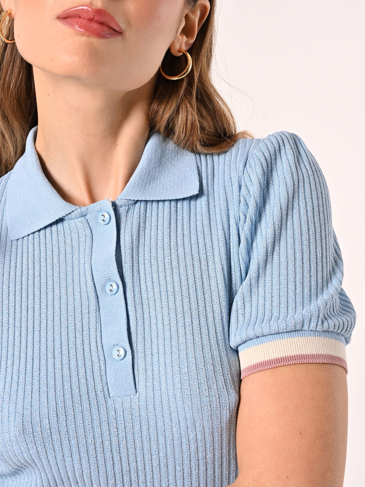 Polo in Maglia Lurex Azzurra
