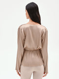 Blusa portafoglio tortora beige con arriccio