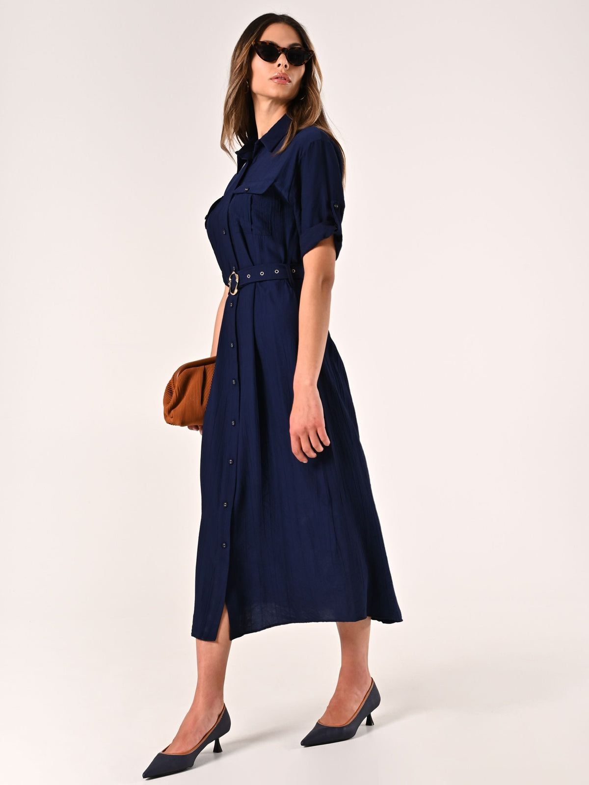 Chemisier Blu Navy in Misto Viscosa effetto Crinkle