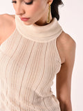 Top Beige Chiaro in Maglia Traforata