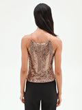 Top scollo halter in paillettes marrone bronzo
