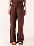Pantaloni Marrone Cioccolato Ampi in Lino Cotone