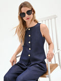 Gilet blu in jeans con bottoni dorati