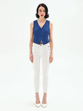 Jeans bianchi skinny con bottoni laterali