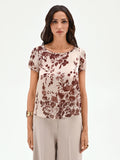 Blusa in raso cioccolato con stampa floreale