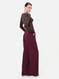 Pantalone a palazzo bordeaux rosso in tessuto tecnico