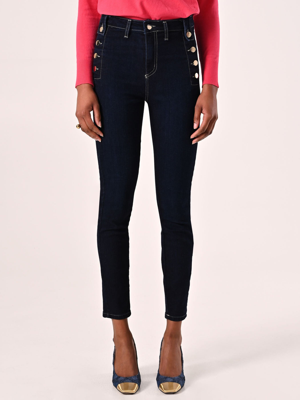 Jeans Skinny Blu con Bottoni
