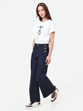 Jeans blu navy a palazzo con bottoni stile marina
