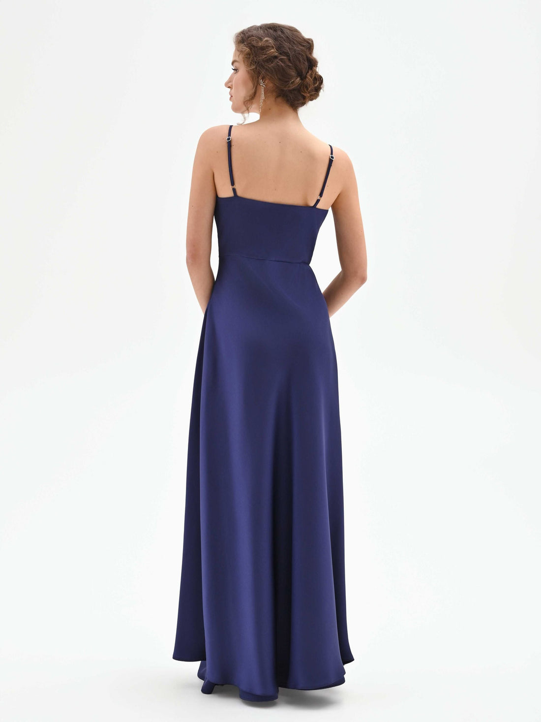 Top atelier lungo in raso blu indaco