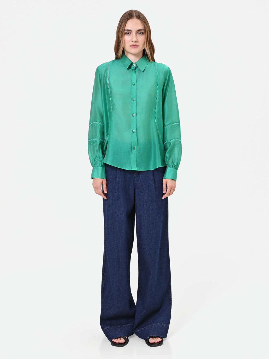 Camicia in Mussola Verde con Inserti
