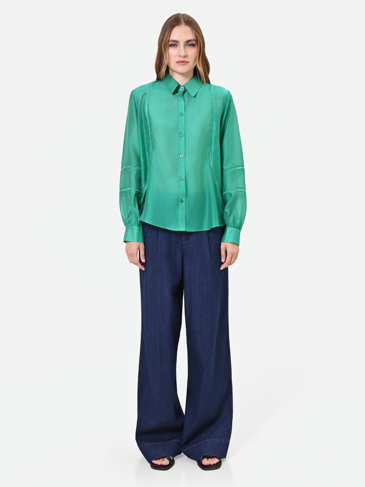 Camicia in Mussola Verde con Inserti