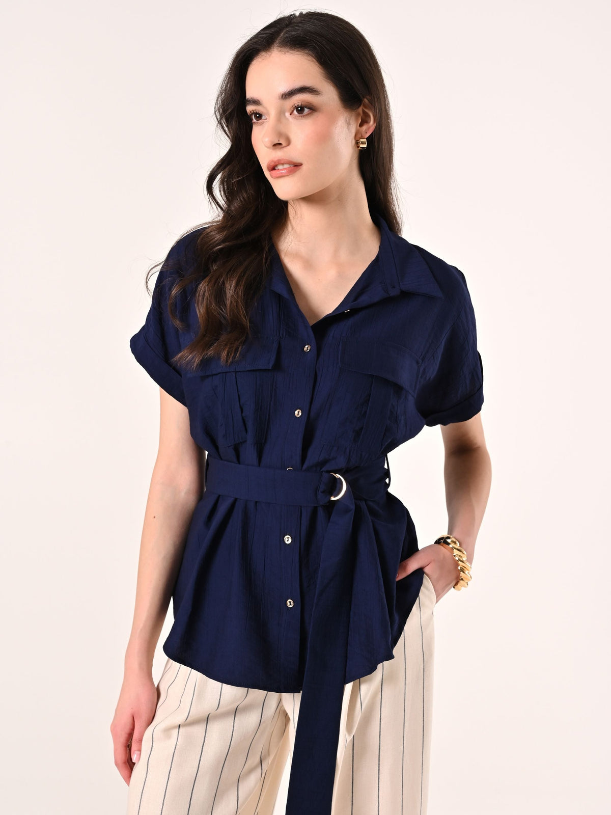 Camicia Blu effetto Goffrato