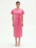 Abito midi rosa con nodo laterale
