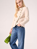 Giacca Doppiopetto in Tessuto Tecnico Beige Chiaro
