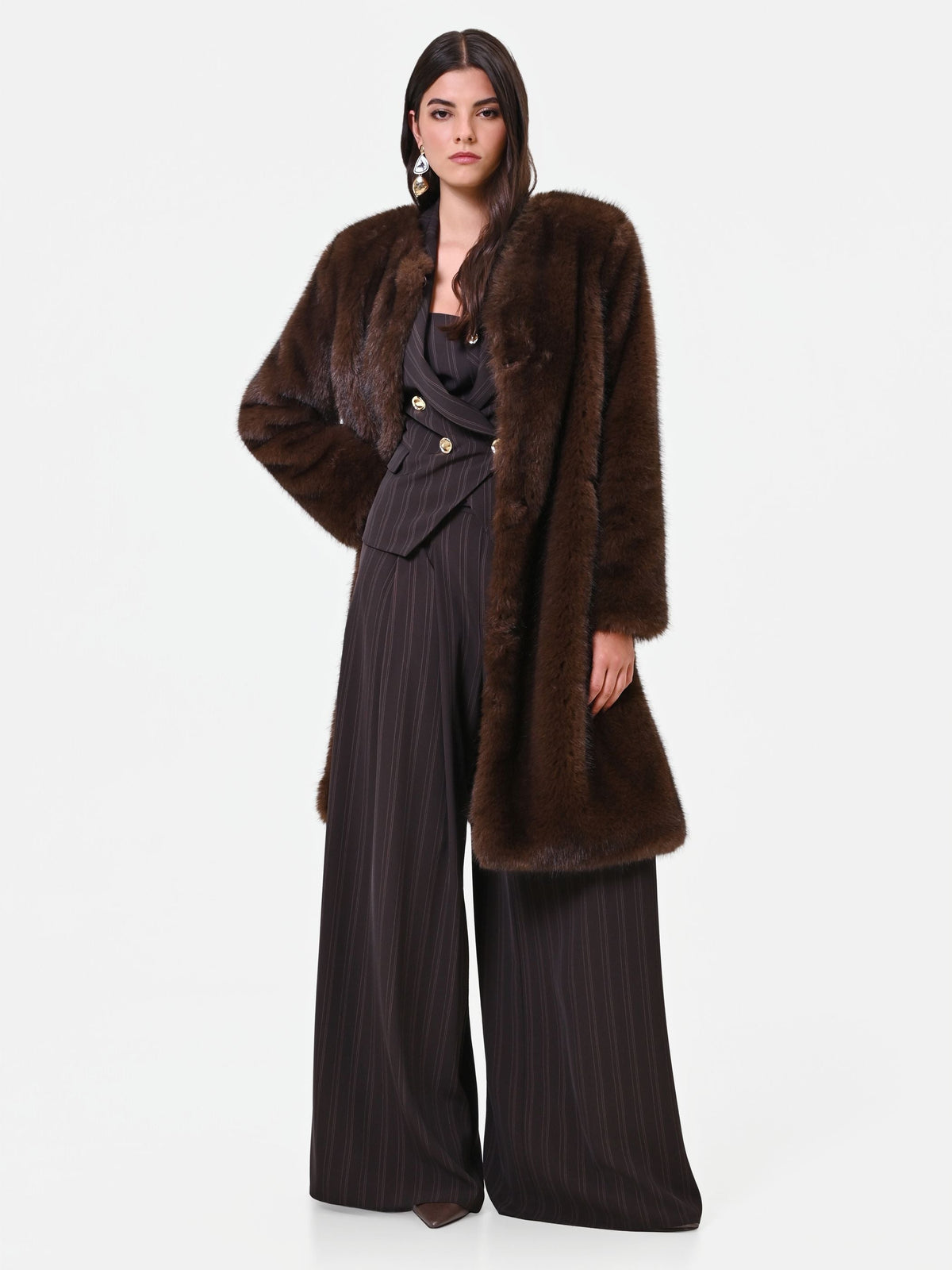 Cappotto effetto pelliccia marrone Giorgia Palmas X Rinascimento