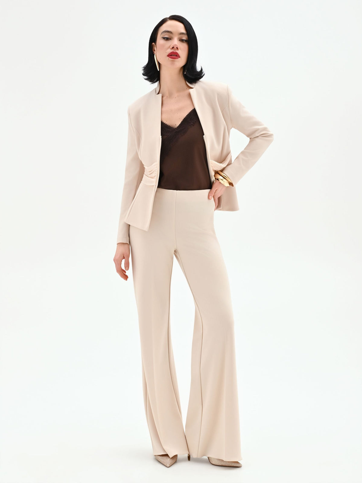 Pantalone a palazzo beige chiaro