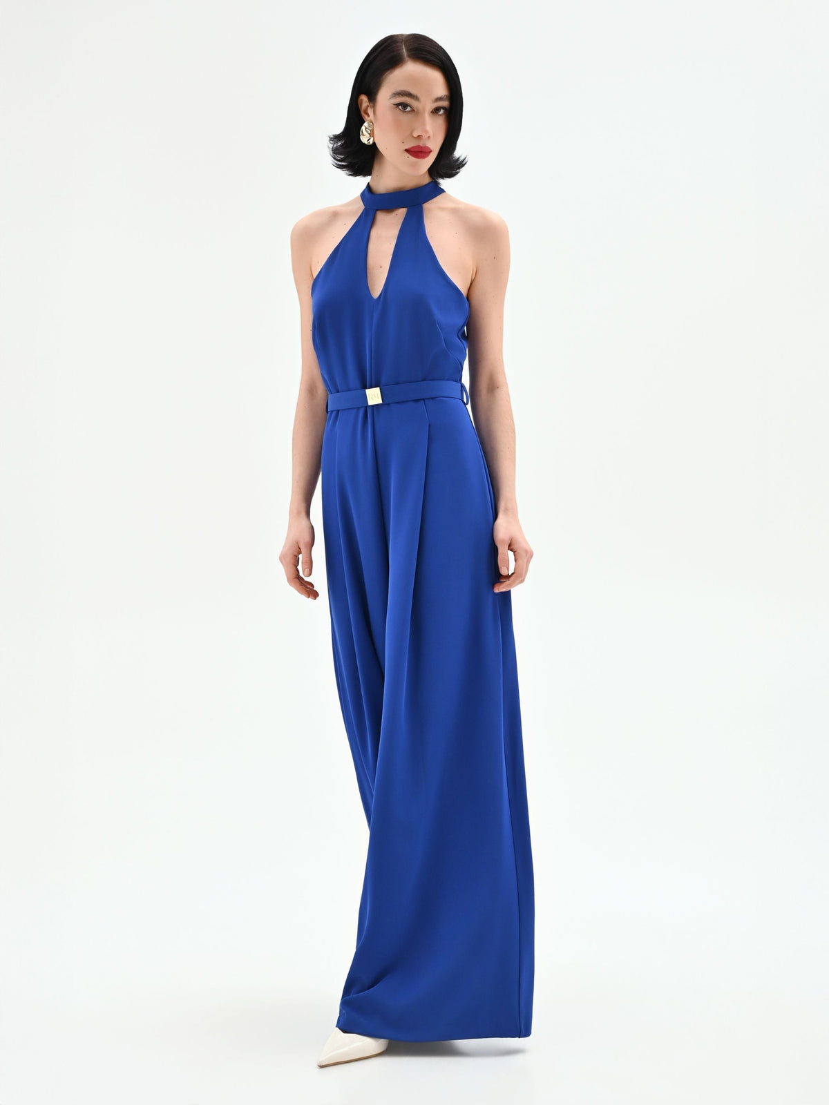 Tuta elegante blu Cina con pantalone a palazzo