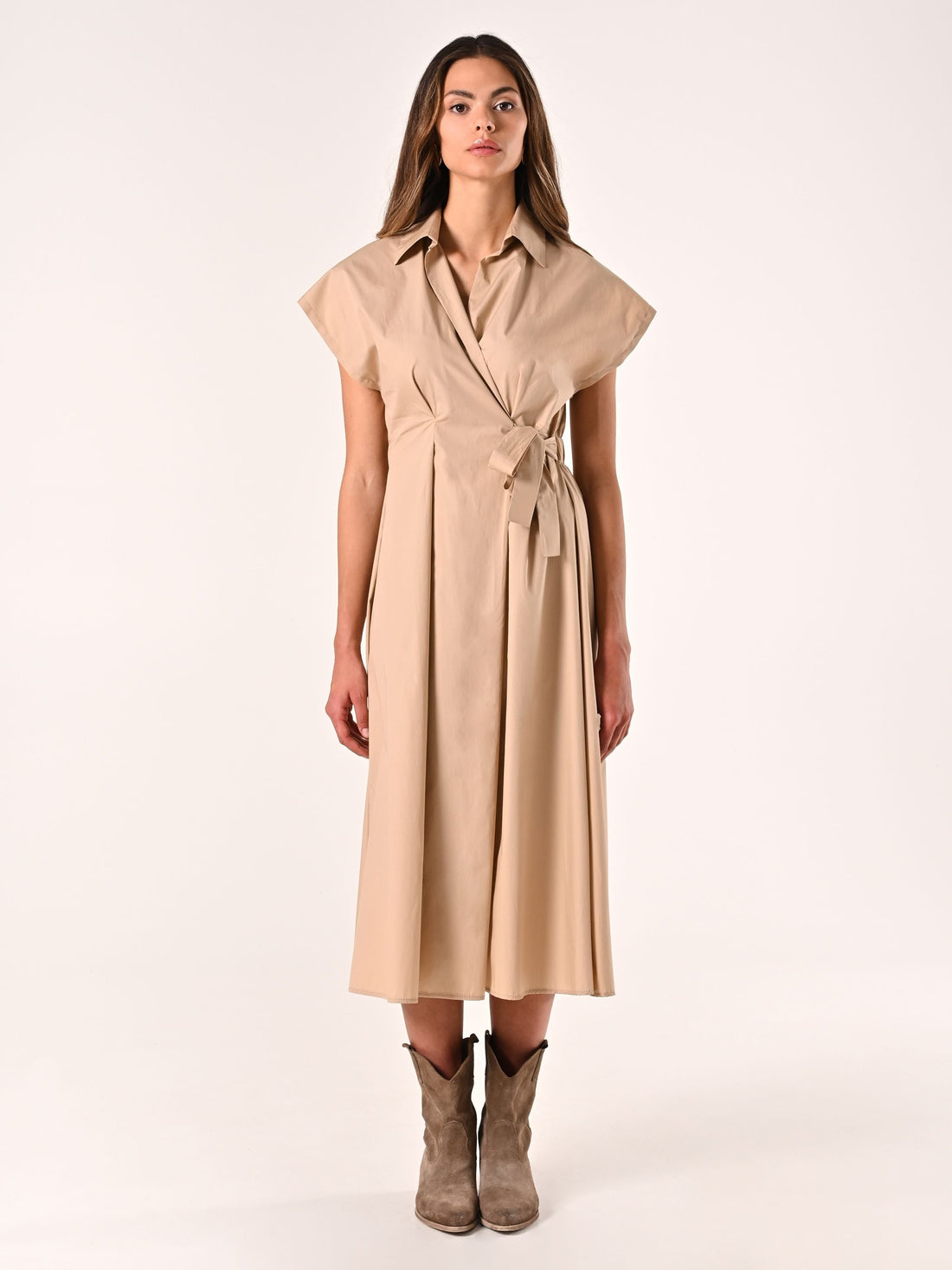 Chemisier Beige Incrociato con Fiocco