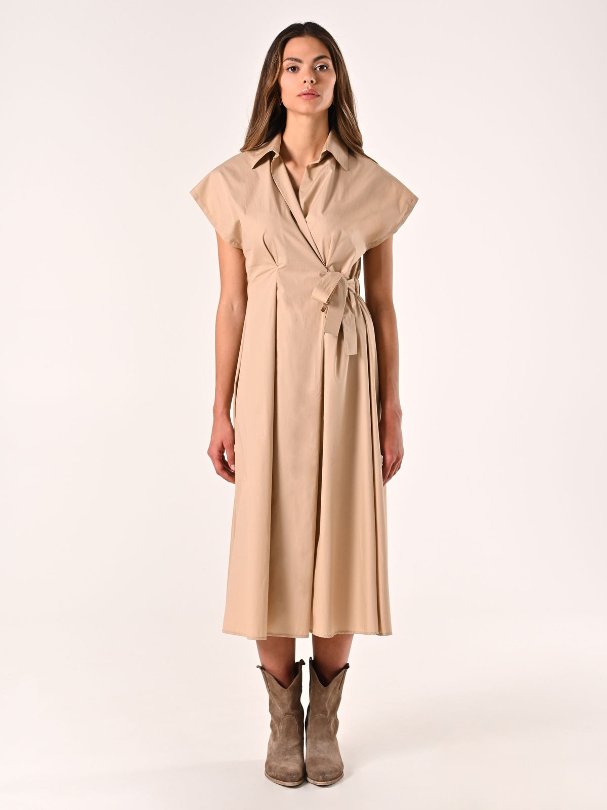 Chemisier Beige Incrociato con Fiocco