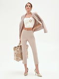 Pantalone cropped tortora beige con bottoni al fondo