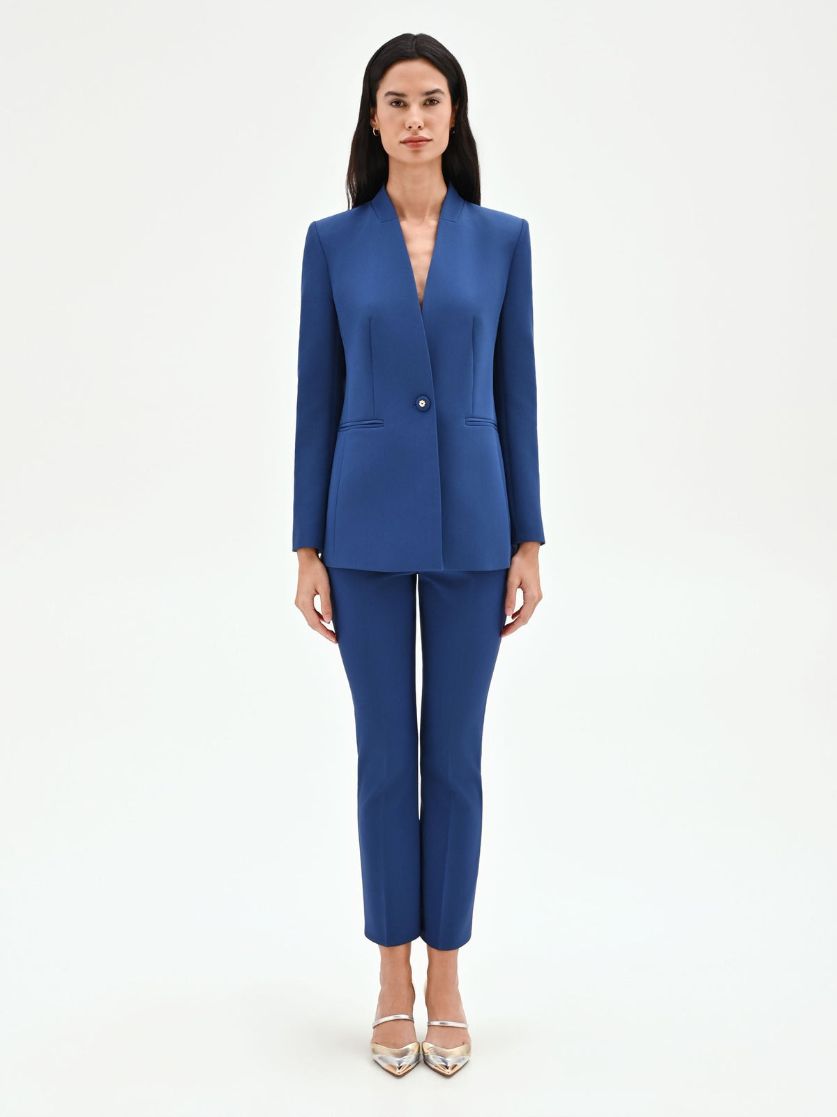 Giacca blazer blu brillante senza rever