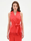 Gilet in raso rosso fragola con frange