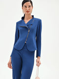 Giacca blu brillante con zip asimmetrica