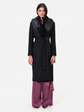 Cappotto midi nero con collo effetto pelliccia misto lana Giorgia Palmas X Rinascimento
