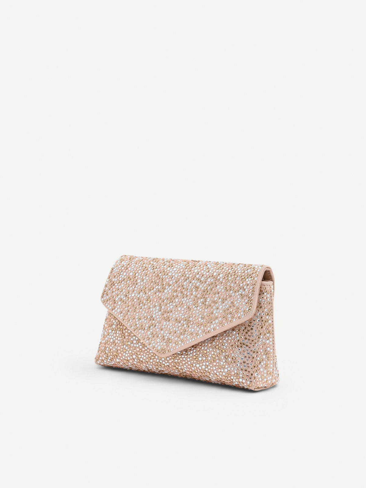Pochette gioiello rosa cipria con strass all over