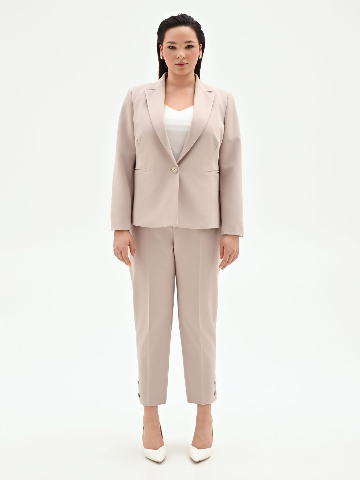 Giacca Curvy monopetto tortora beige in tessuto tecnico