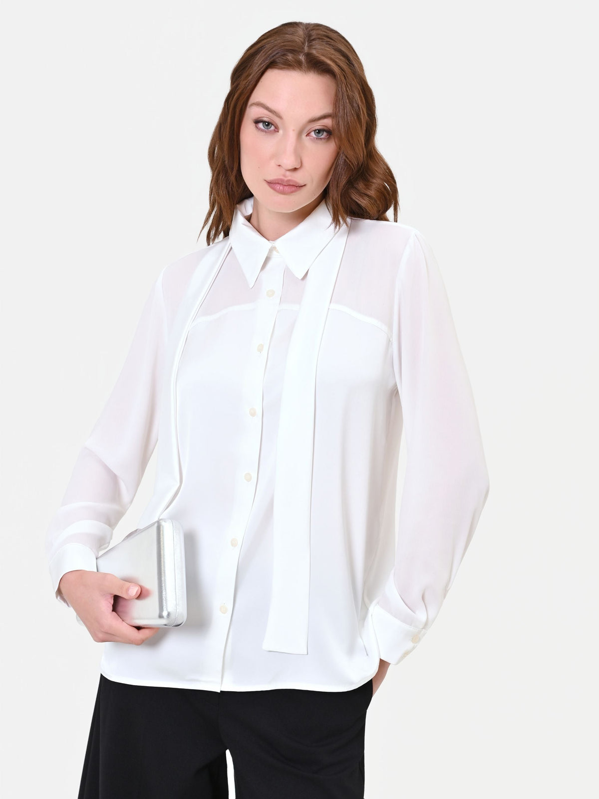 Camicia in georgette panna bianco con fusciacca