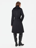 Cappotto nero in velaur con collo effetto pelliccia