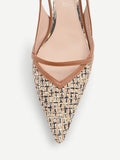 Slingback marrone cuoio con intreccio e paillettes