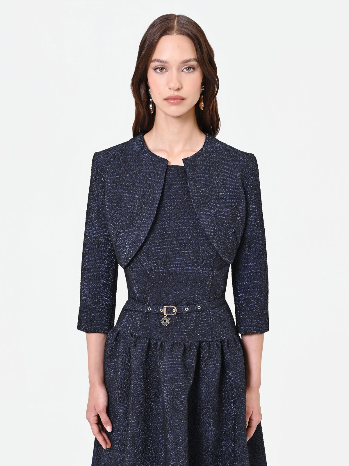 Coprispalla blu navy in tessuto jacquard