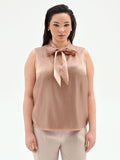 Top Curvy marrone bronzo con collo lavalliere