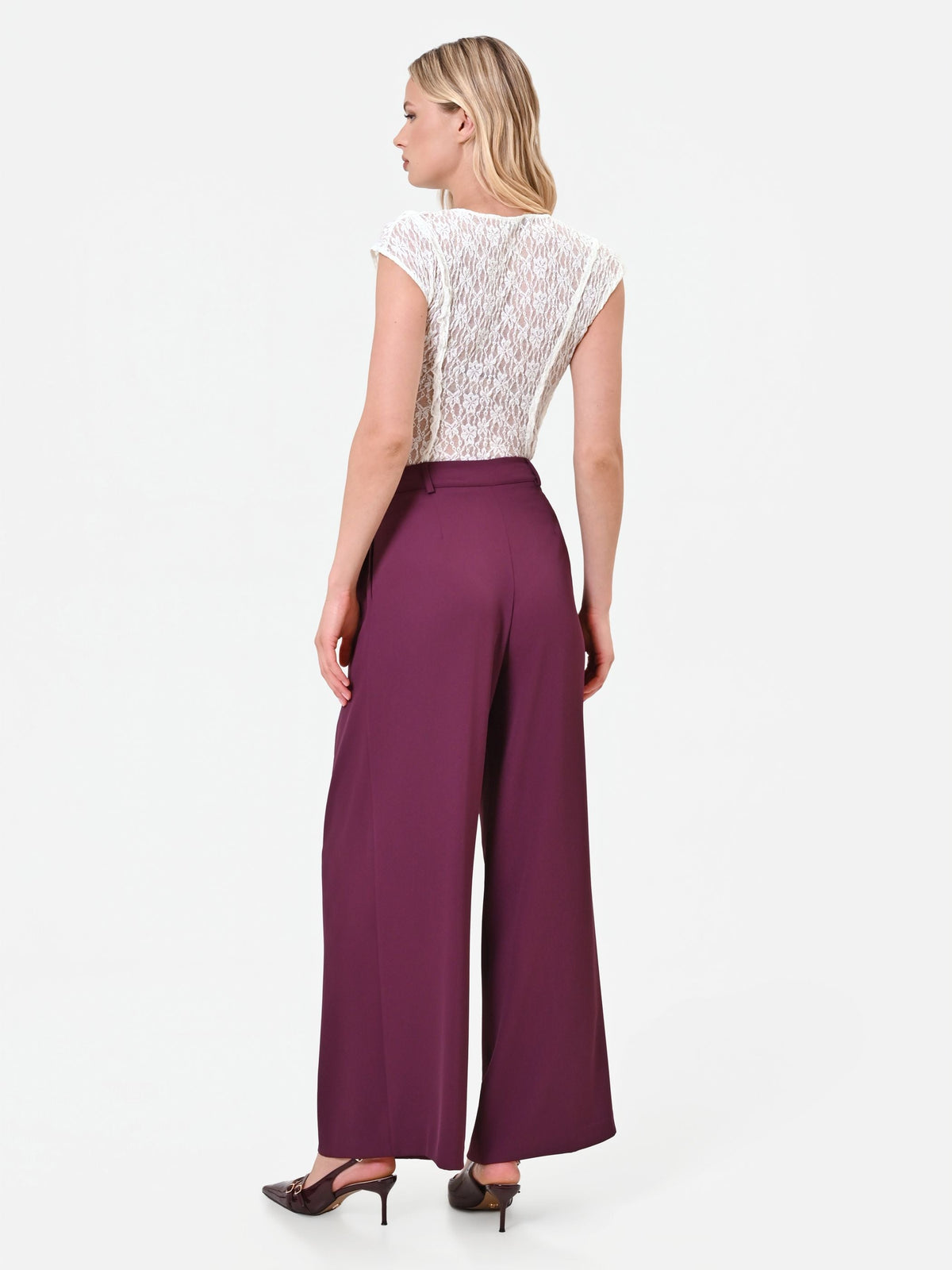 Pantalone a palazzo fluido bordeaux rosso