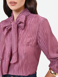 Camicia rosa antico plissé con fiocco