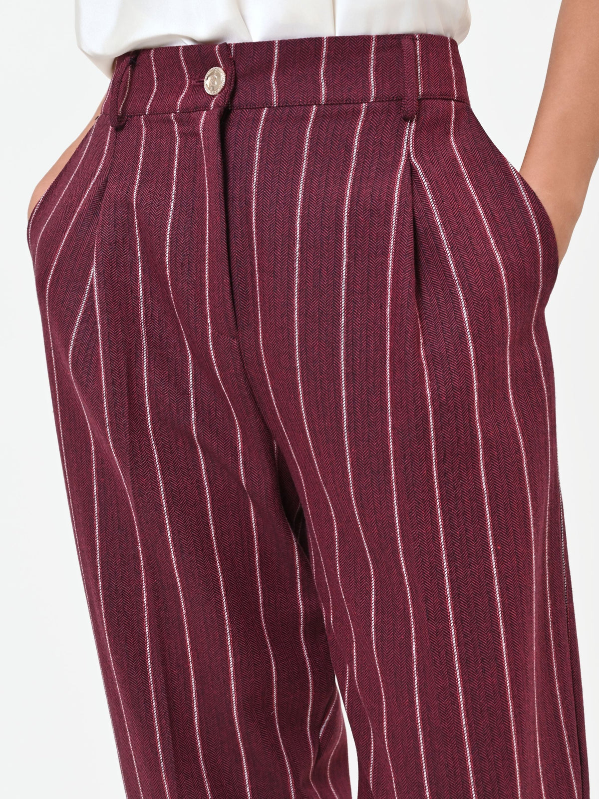 Pantalone cropped gessato rosso bordeaux